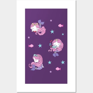 Cute Cartoon Mermaid Drawing Posters and Art